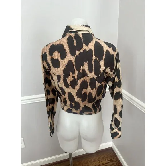 GANNI Silk Linen Leopard Print Shirt + Matching Shorts SET Size 32 XS - Picture 13 of 13